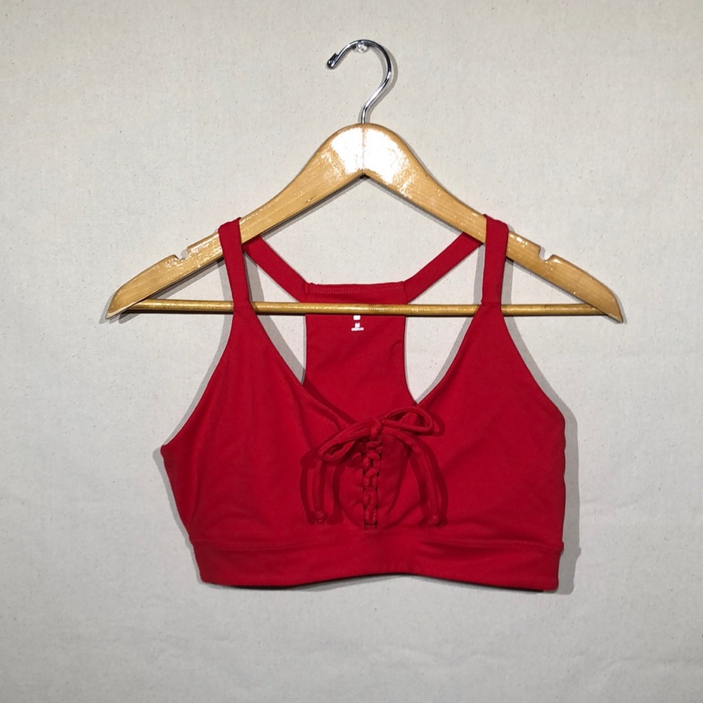 Year of Ours Red Lace-Up Sports Bra